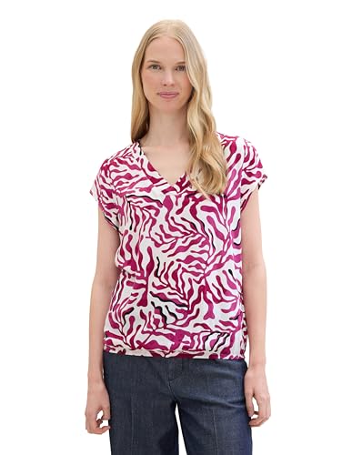 TOM TAILOR Damen Basic Kurzarm-Bluse mit Allover Print, pink cut palmtree design, 32 von TOM TAILOR