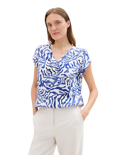 TOM TAILOR Damen Basic Kurzarm-Bluse mit Allover Print, white cut palmtree, 32 von TOM TAILOR
