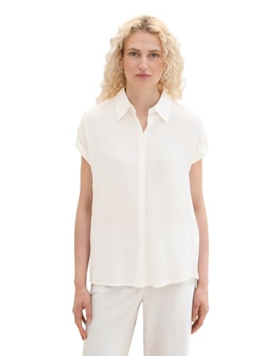 TOM TAILOR Damen Basic Kurzarm-Hemdbluse, Whisper White, 34 von TOM TAILOR