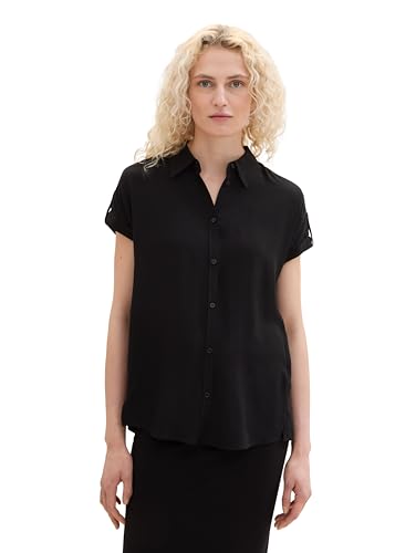 TOM TAILOR Damen Basic Kurzarm-Hemdbluse, deep black, 34 von TOM TAILOR