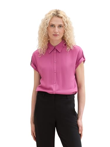 TOM TAILOR Damen Basic Kurzarm-Hemdbluse, lush orchid, 42 von TOM TAILOR