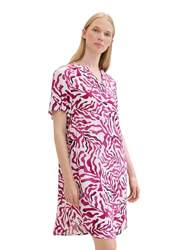 TOM TAILOR Damen Basic Kurzarm-Kleid mit Allover Print, pink cut palmtree design, 42 von TOM TAILOR
