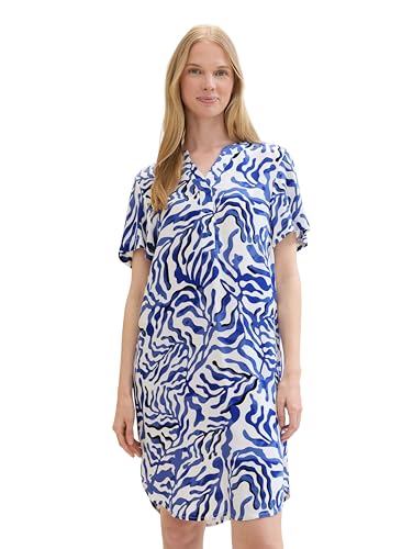 TOM TAILOR Damen Basic Kurzarm-Kleid mit Allover Print, white cut palmtree, 38 von TOM TAILOR