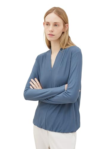 TOM TAILOR Damen Basic Langarm-Bluse mit Struktur, Stormy Sea Blue, M von TOM TAILOR