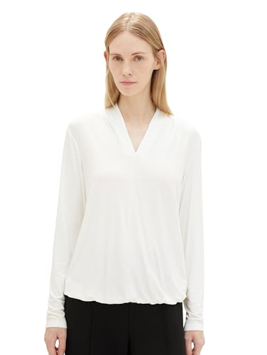 TOM TAILOR Damen Basic Langarm-Bluse mit Struktur, Whisper White, L von TOM TAILOR