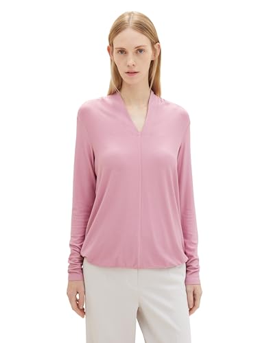 TOM TAILOR Damen Basic Langarm-Bluse mit Struktur, dusty vanda, L von TOM TAILOR