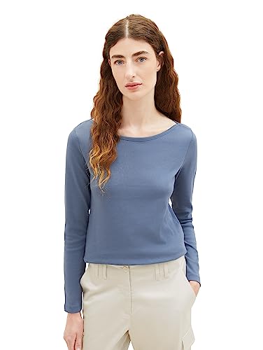 TOM TAILOR Damen 1039767 Basic Langarmshirt, 10904-Stormy Sea Blue, L von TOM TAILOR