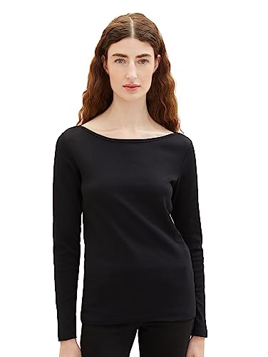 TOM TAILOR Damen 1039767 Basic Langarmshirt, 14482-deep Black, L von TOM TAILOR