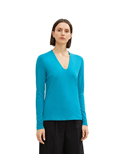 TOM TAILOR Damen Basic Langarmshirt 1034153, 30014 - Teal Blue, M von TOM TAILOR