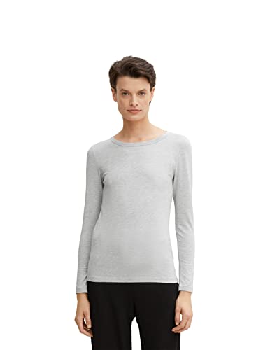 TOM TAILOR Damen 1035396 Basic Langarmshirt, 30282 - Concrete Grey Melange, XXL von TOM TAILOR