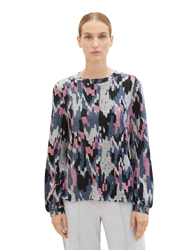 TOM TAILOR Damen Basic Langarmshirt mit Allover-Print, pink cozy texture design, L von TOM TAILOR