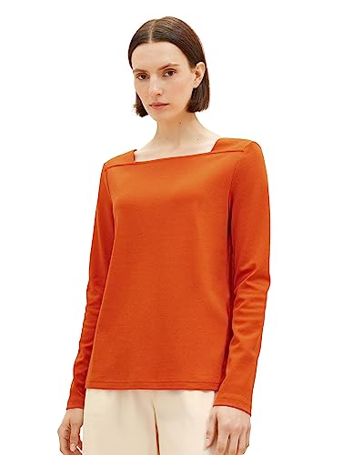 TOM TAILOR Damen 1038160 Basic Langarmshirt mit Carree-Ausschnitt, 19772-gold Flame orange, M von TOM TAILOR