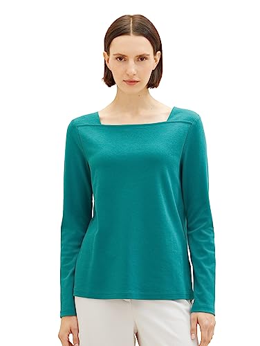 TOM TAILOR Damen 1038160 Basic Langarmshirt mit Carree-Ausschnitt, 21178-ever Green, XXL von TOM TAILOR