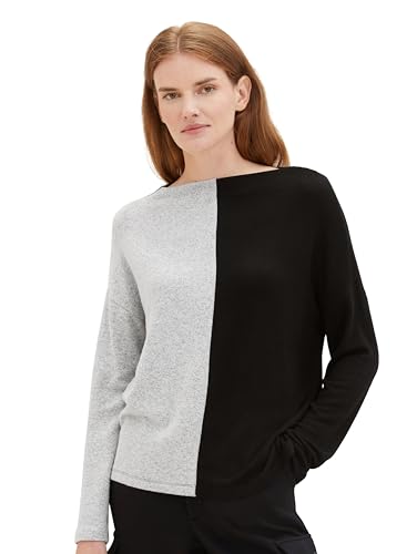 TOM TAILOR Damen Basic Langarmshirt mit Colorblock, deep black, XS von TOM TAILOR