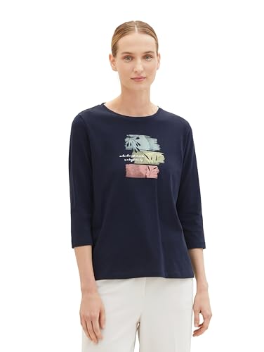 TOM TAILOR Damen Basic Langarmshirt mit Fotoprint, 10668 - Sky Captain Blue, XXL von TOM TAILOR