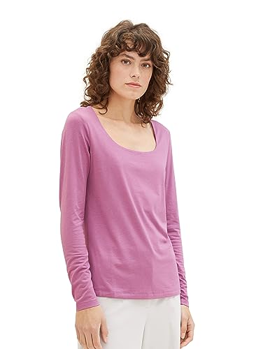 TOM TAILOR Damen Basic Langarmshirt mit Karree Ausschnitt, mauvy plum, L von TOM TAILOR