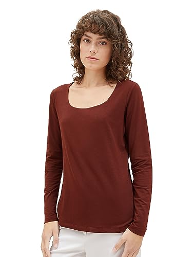 TOM TAILOR Damen Basic Langarmshirt mit Karree Ausschnitt, raisin, L von TOM TAILOR