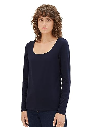 TOM TAILOR Damen Basic Langarmshirt mit Karree Ausschnitt, sky captain blue, L von TOM TAILOR