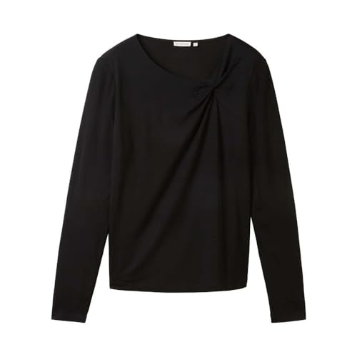 TOM TAILOR Damen Basic Langarmshirt mit Knotendetail, deep black, M von TOM TAILOR