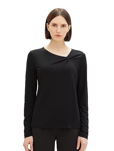 TOM TAILOR Damen Basic Langarmshirt mit Knotendetail, deep black, XXL von TOM TAILOR
