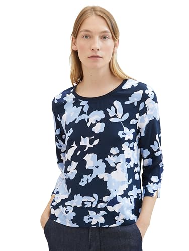 TOM TAILOR Damen Basic Langarmshirt mit Muster, 34757 - Blue Cut Floral Design, M von TOM TAILOR