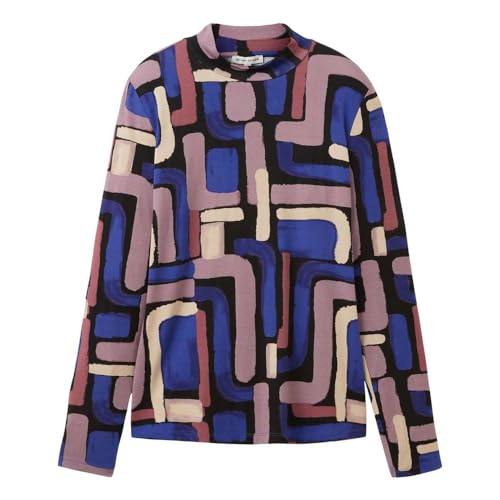 TOM TAILOR Damen Basic Langarmshirt mit Muster, black abstract design, L von TOM TAILOR