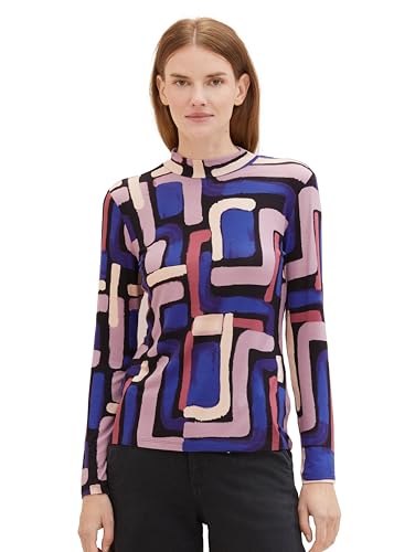 TOM TAILOR Damen Basic Langarmshirt mit Muster, black abstract design, M von TOM TAILOR