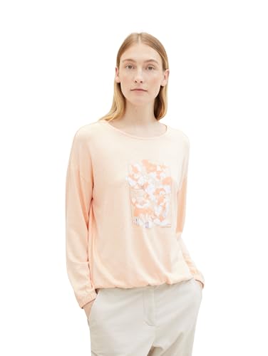 TOM TAILOR Damen Basic Langarmshirt mit Print, 34911 - Light Coral Melange, L von TOM TAILOR