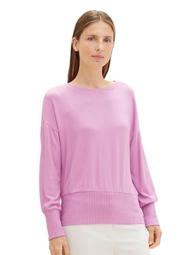TOM TAILOR Damen Basic Langarmshirt mit Ripp-Details, mauvy plum melange, L von TOM TAILOR
