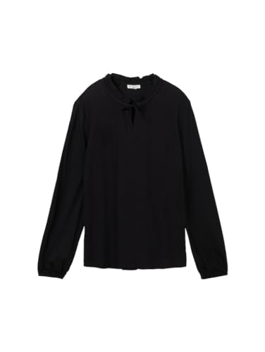 TOM TAILOR Damen Basic Langarmshirt mit Rüschchen-Detail, deep black, S von TOM TAILOR