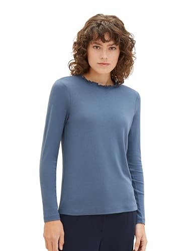 TOM TAILOR Damen Basic Langarmshirt mit Stehkragen, Stormy Sea Blue, XXL von TOM TAILOR