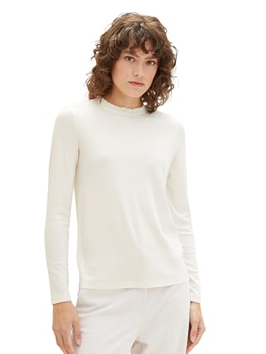 TOM TAILOR Damen Basic Langarmshirt mit Stehkragen, Whisper White, M von TOM TAILOR