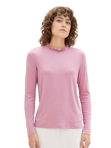 TOM TAILOR Damen Basic Langarmshirt mit Stehkragen, dusty vanda, L von TOM TAILOR