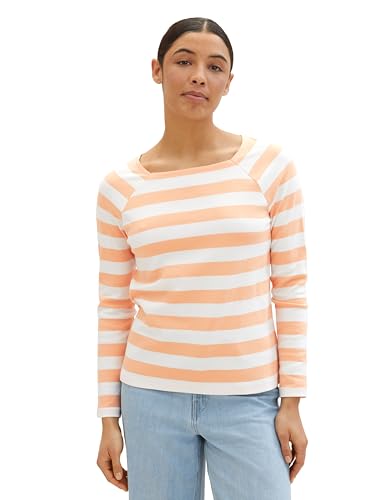 TOM TAILOR Damen Basic Langarmshirt mit Streifen, 34763 - Peach Offwhite Bold Stripe, L von TOM TAILOR