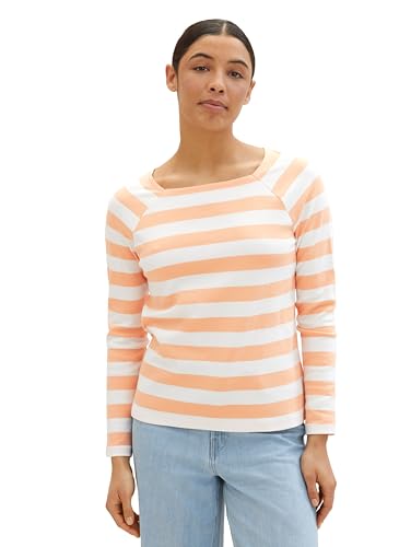 TOM TAILOR Damen Basic Langarmshirt mit Streifen, 34763 - Peach Offwhite Bold Stripe, XXS von TOM TAILOR