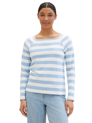 TOM TAILOR Damen Basic Langarmshirt mit Streifen, 34764 - Blue Offwhite Stripe, L von TOM TAILOR