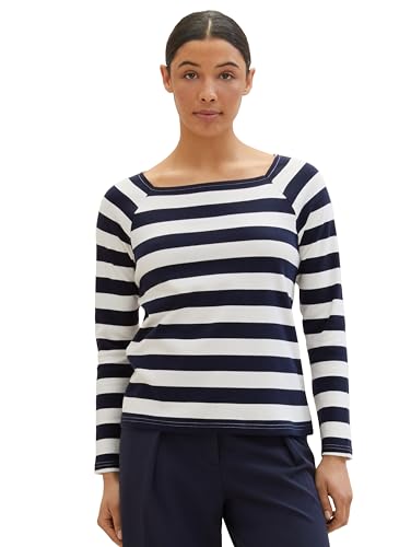 TOM TAILOR Damen Basic Langarmshirt mit Streifen, 35066 - Offwhite Navy Bold Stripe, XXS von TOM TAILOR