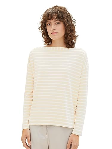 TOM TAILOR Damen Basic Langarmshirt mit Streifen , beige offwhite stripe, L von TOM TAILOR