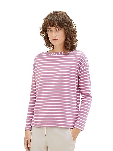 TOM TAILOR Damen Basic Langarmshirt mit Streifen , mauve offwhite stripe, XS von TOM TAILOR