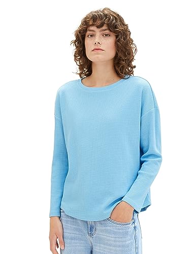 TOM TAILOR Damen Basic Langarmshirt mit Struktur, Clear Light Blue, M von TOM TAILOR