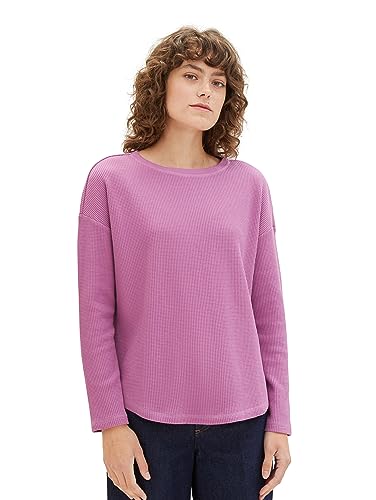 TOM TAILOR Damen Basic Langarmshirt mit Struktur, mauvy plum, L von TOM TAILOR