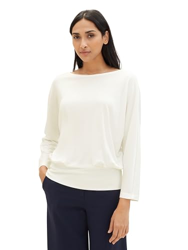 TOM TAILOR Damen Basic Langarmshirt mit U-Boot Ausschnitt, 10315 - Whisper White, XS von TOM TAILOR