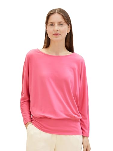 TOM TAILOR Damen Basic Langarmshirt mit U-Boot Ausschnitt, 15799 - Carmine Pink, S von TOM TAILOR