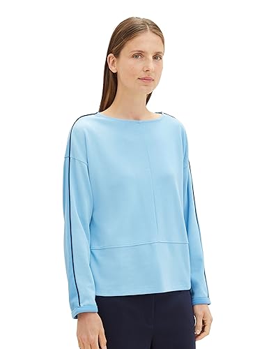 TOM TAILOR Damen Basic Langarmshirt mit U-Boot Ausschnitt, Clear Light Blue, L von TOM TAILOR