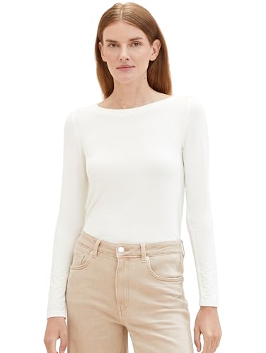 TOM TAILOR Damen Basic Langarmshirt mit U-Boot Ausschnitt, Whisper White, XL von TOM TAILOR