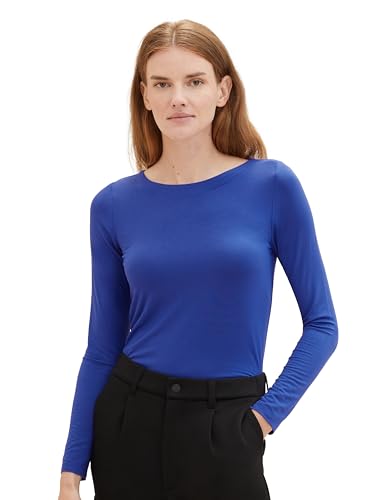 TOM TAILOR Damen Basic Langarmshirt mit U-Boot Ausschnitt, crest blue, XXL von TOM TAILOR