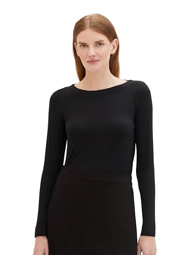 TOM TAILOR Damen Basic Langarmshirt mit U-Boot Ausschnitt, deep black, XL von TOM TAILOR