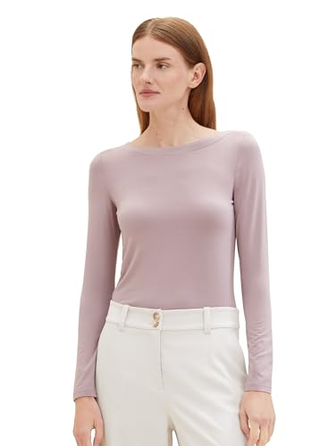 TOM TAILOR Damen Basic Langarmshirt mit U-Boot Ausschnitt, dusty lilac, XL von TOM TAILOR