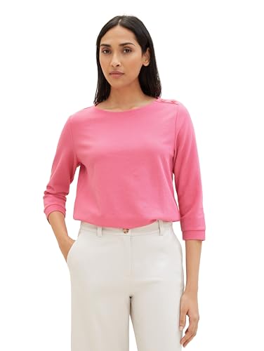 TOM TAILOR Damen Basic Langarmshirt mit dekorativen Knöpfen, 15799 - Carmine Pink, XXL von TOM TAILOR