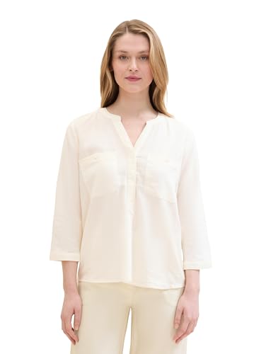TOM TAILOR Damen Basic Leinen-Bluse mit Brusttaschen, Whisper White, 32 von TOM TAILOR